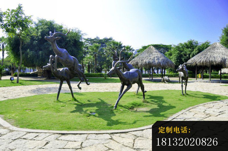 奔跑的羚羊铜雕，公园动物铜雕_800*531