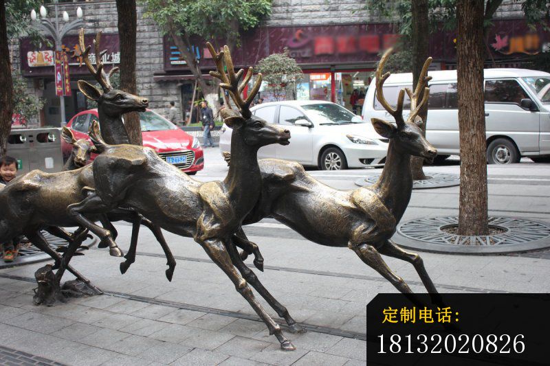 奔跑的梅花鹿铜雕，街边景观铜雕_800*533