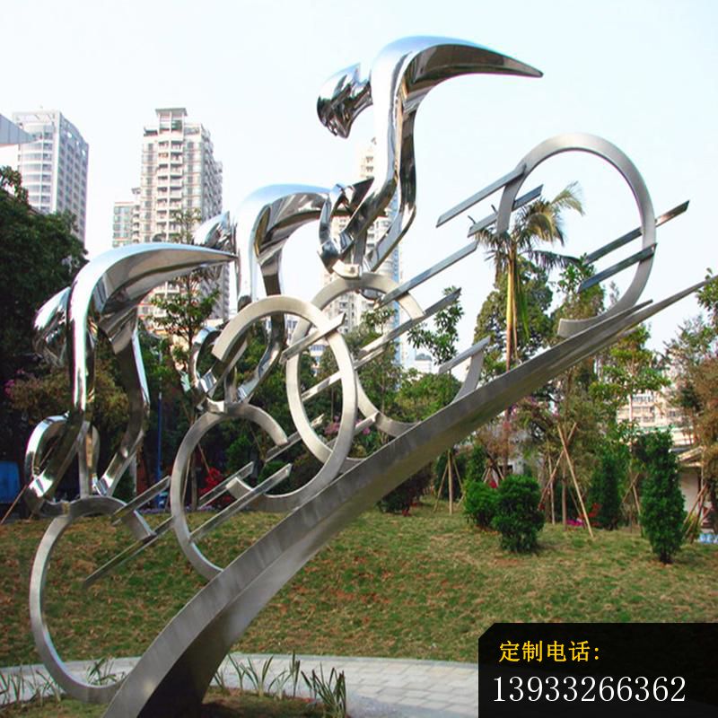 小区抽象不锈钢骑自行车人物运动雕塑_800*800