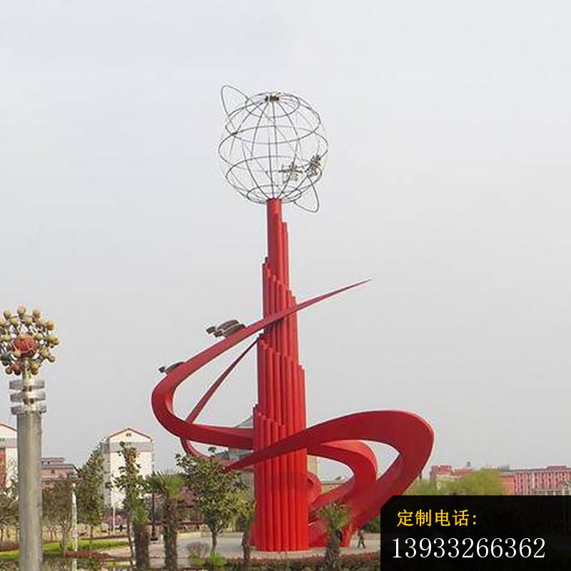 广场抽象创意红色环球标志雕塑_800*800