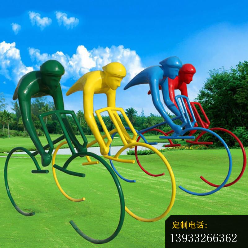 公园不锈钢抽象人物运动单车雕塑_800*800