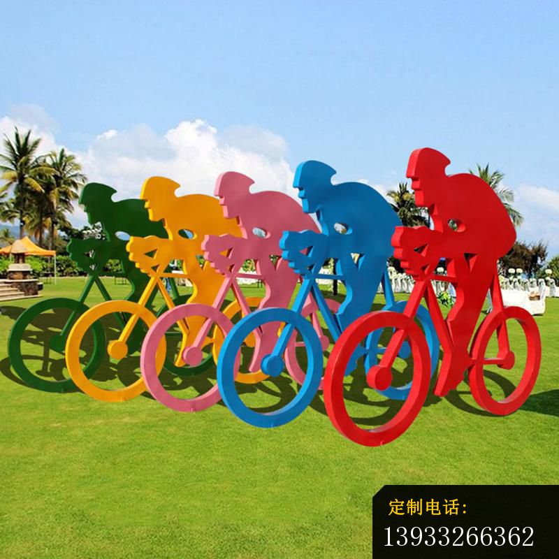 公园不锈钢抽象人物骑自行车雕塑_800*800