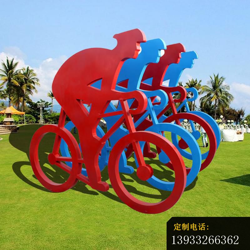 抽象不锈钢人物骑自行车运动雕塑_800*800