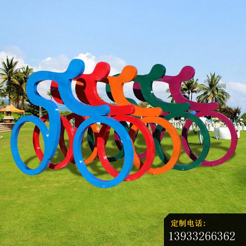 公园不锈钢抽象人物骑自行车雕塑_800*800