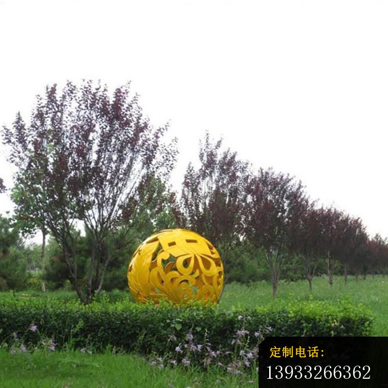 公园不锈钢创意黄色镂空球景观雕塑_800*800