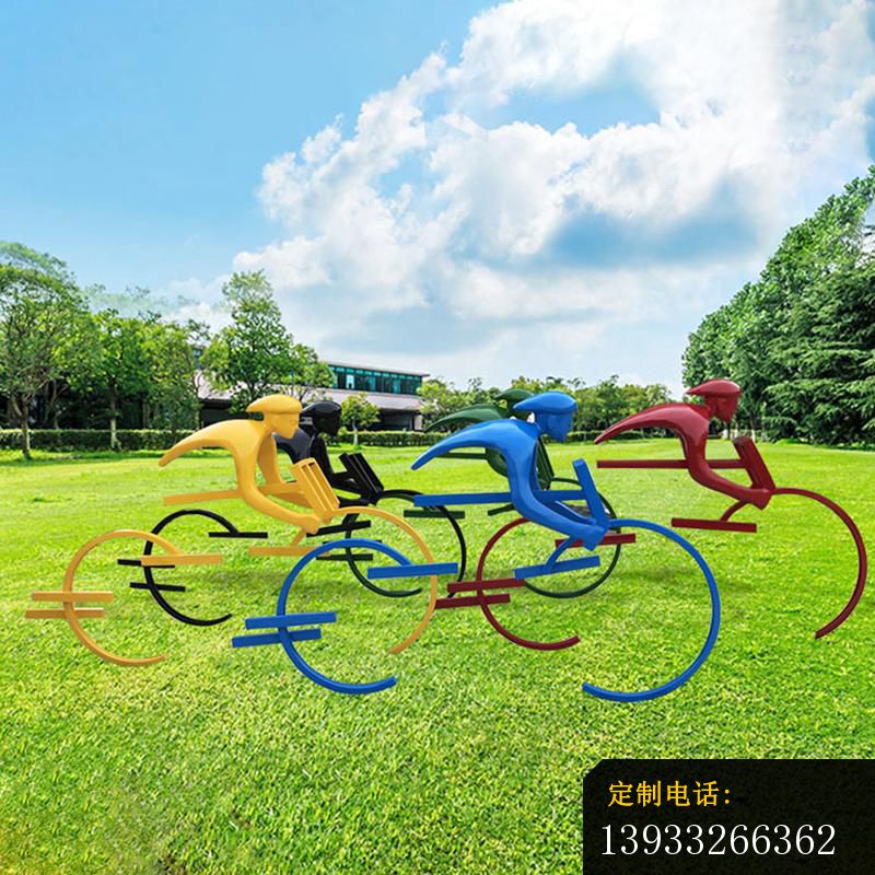 公园彩色不锈钢自行车运动人物雕塑 _800*800