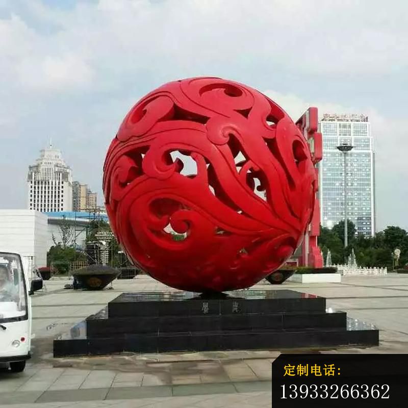 校园不锈钢红色镂空球景观雕塑_800*800