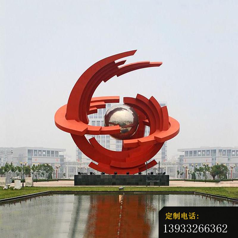 广场不锈钢红色球造型景观雕塑_800*800