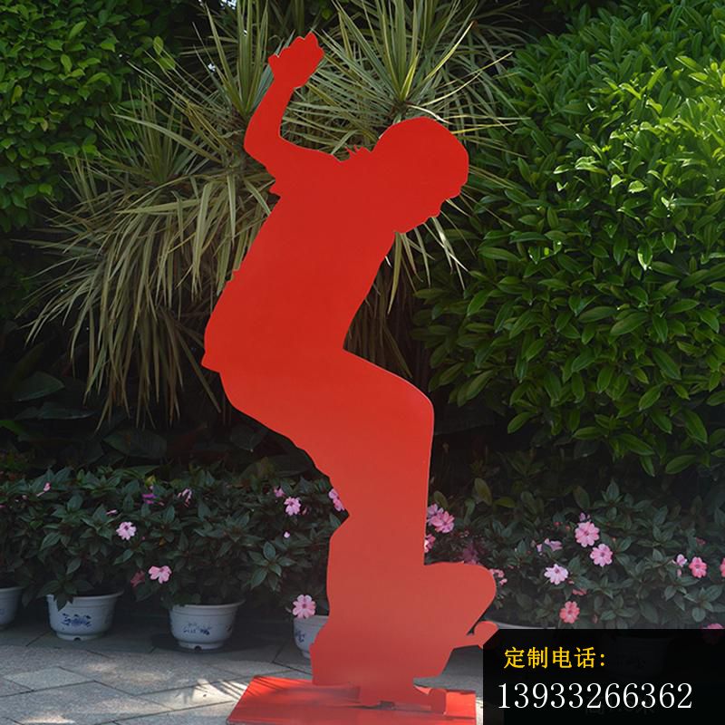 公园不锈钢滑板男孩运动雕塑_800*800