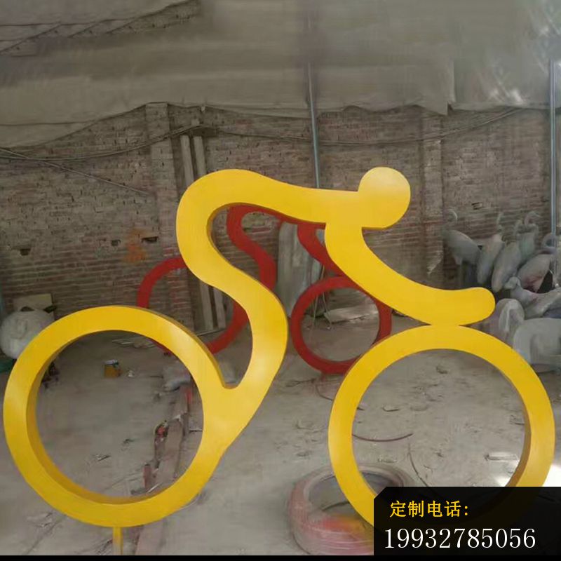 不锈钢抽象骑单车人物雕塑，广场景观摆件_800*800