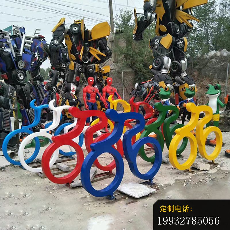 不锈钢抽象骑单车人物摆件，广场景观雕塑_800*800