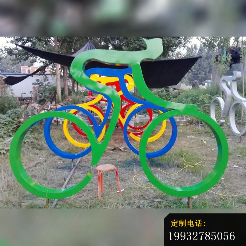 不锈钢骑自行车雕塑，抽象人物雕塑 (3)_800*800