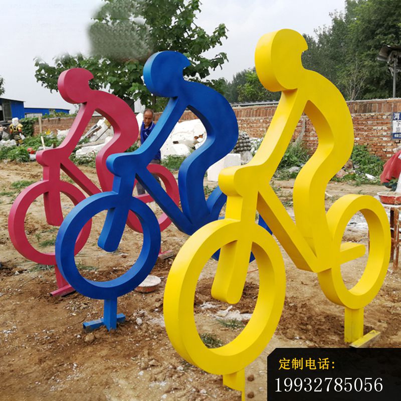 不锈钢抽象骑单车的人物雕塑，运动人物摆件 (2)_800*800