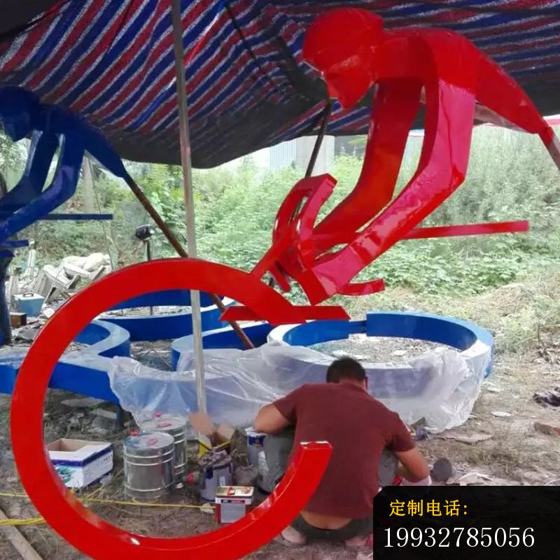 不锈钢骑自行车雕塑，抽象人物雕塑 (1)_800*800
