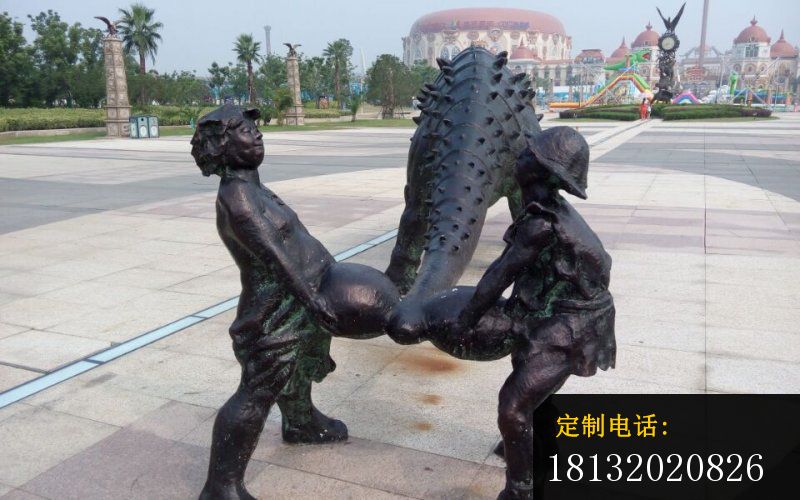 抽象恐龙和小孩铜雕，广场景观铜雕_800*500