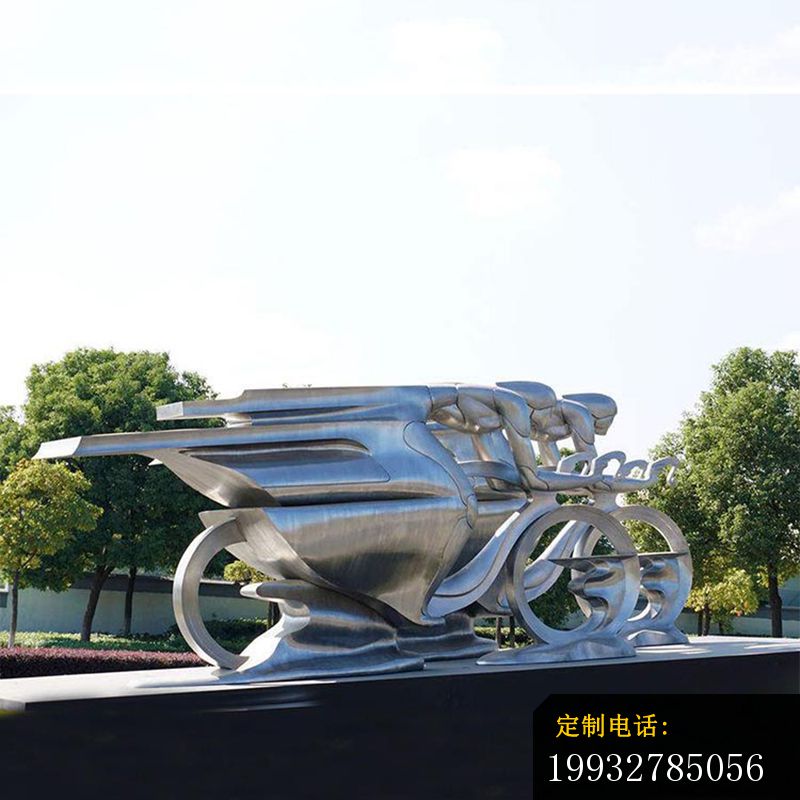 抽象创意人物骑车广场景观雕塑，不锈钢雕塑_800*800