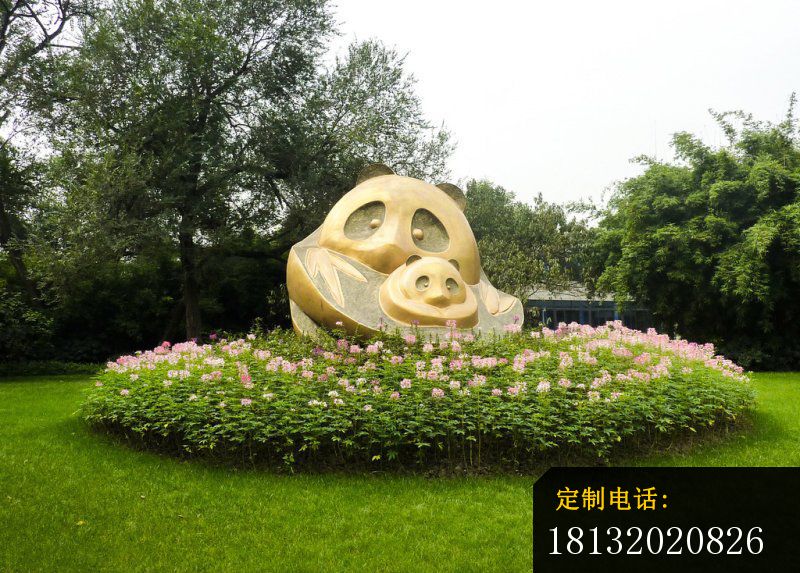 抽象母子熊猫铜雕，动物铜雕 (2)_800*573