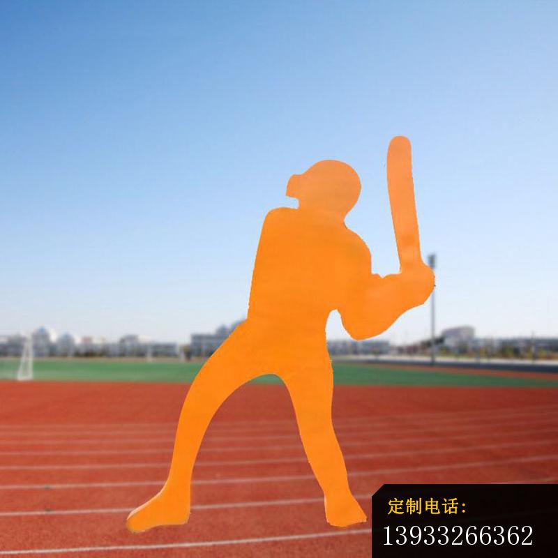 公园不锈钢彩色抽象打棒球人物雕塑_800*800