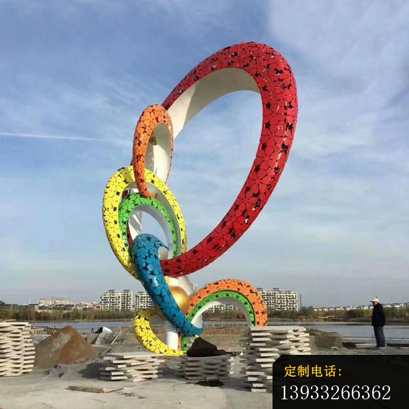 广场不锈钢彩色相接环景观雕塑_800*800