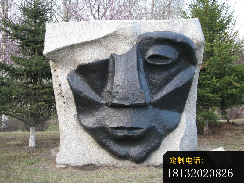 抽象人脸铜浮雕，园林景观铜雕_800*600