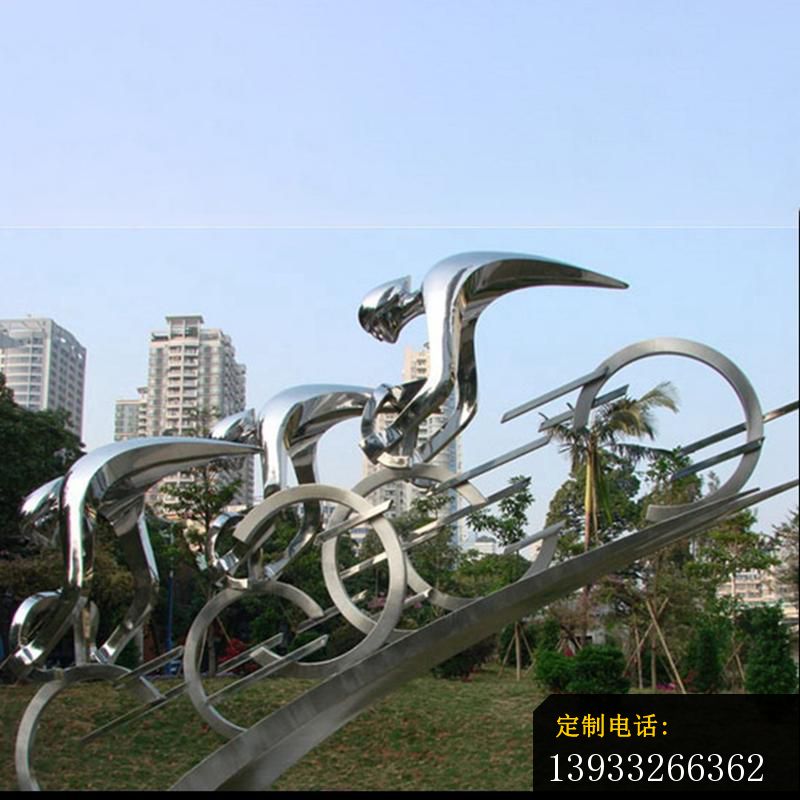 广场不锈钢抽象骑车人物运动雕塑_800*800