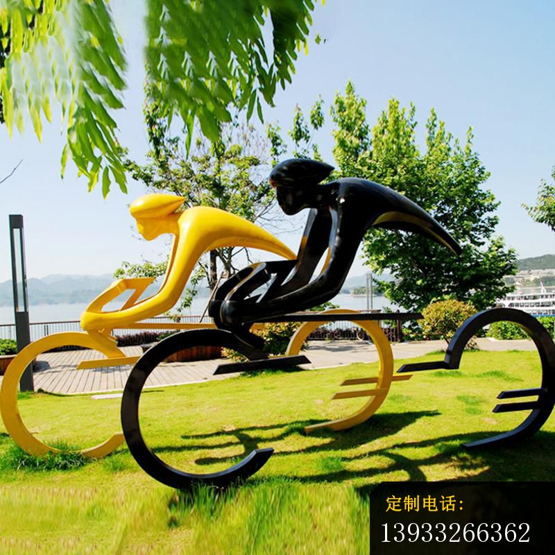 公园不锈钢单车运动人物景观摆件雕塑_800*800