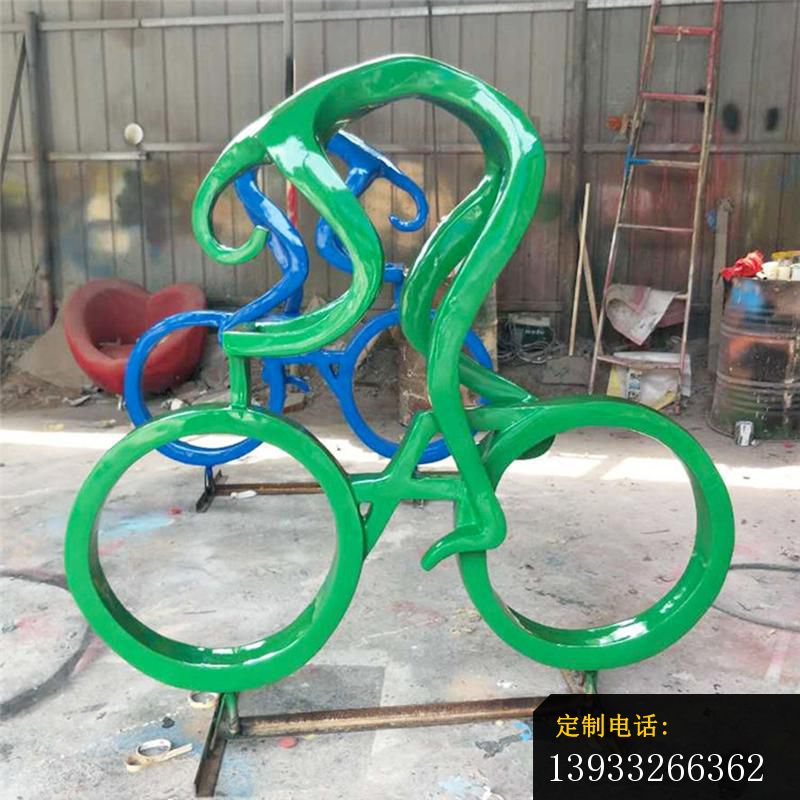 公园不锈钢抽象骑单车人物雕塑_800*800