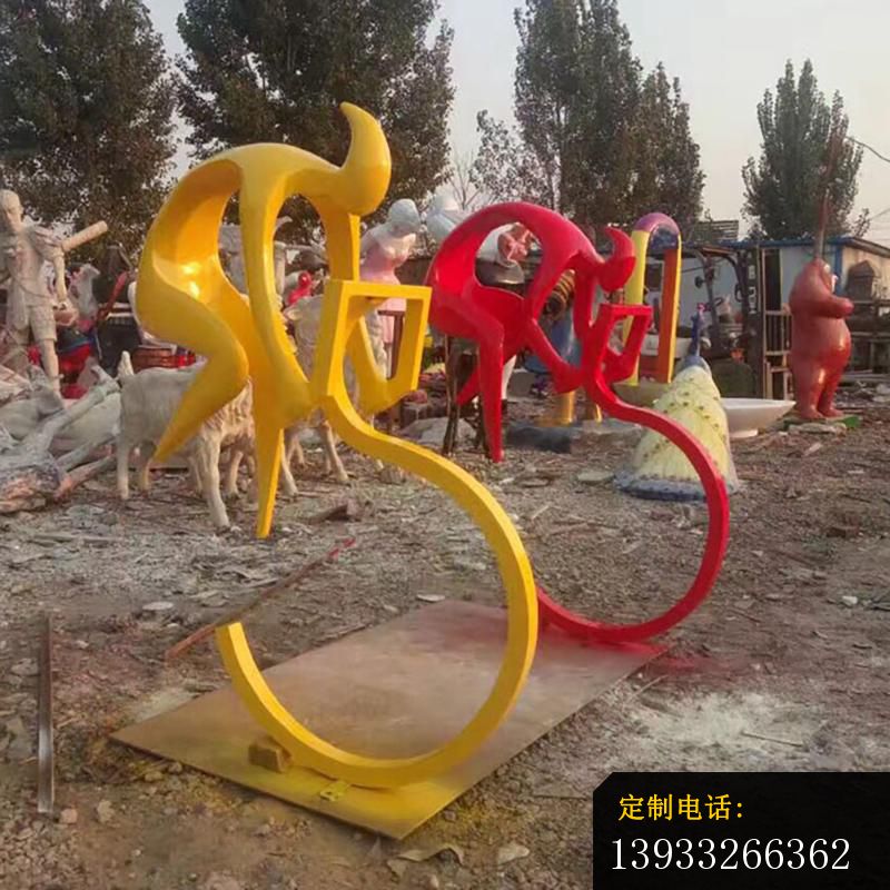 不锈钢骑单车人物景观摆件雕塑_800*800