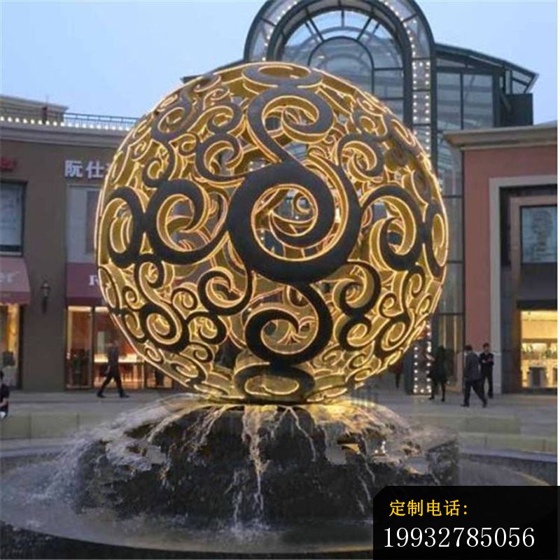 不锈钢发光镂空球，酒店门口景观雕塑_800*800