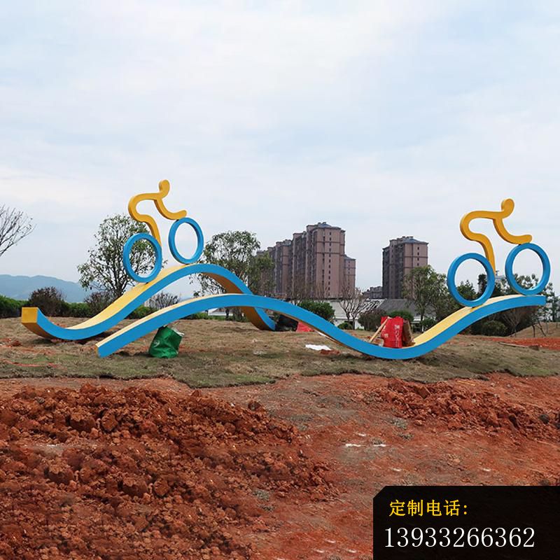 公园不锈钢抽象骑单车人物雕塑_800*800