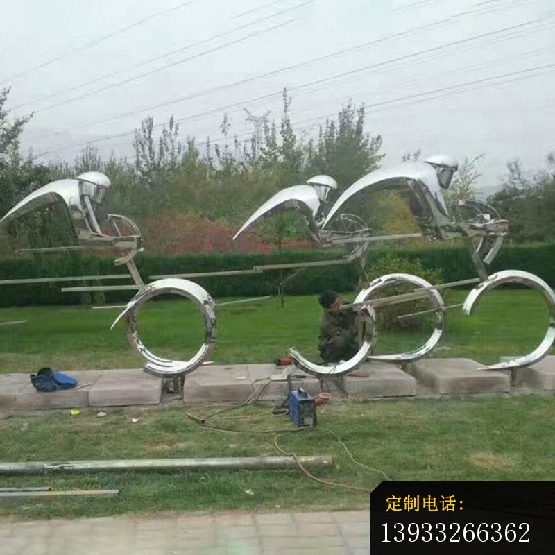 公园不锈钢抽象骑单车人物雕塑_800*800