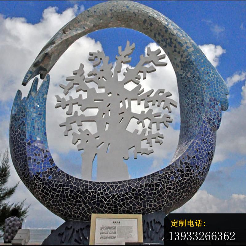 小区不锈钢抽象雪花标志雕塑_800*800