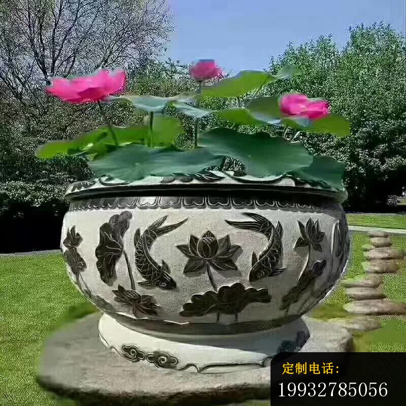 公园荷花鲤鱼石浮雕水缸雕塑_800*800