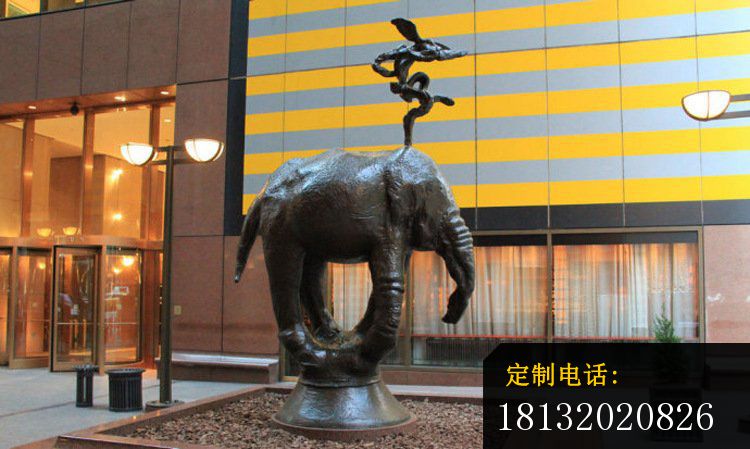 抽象铜雕象，酒店门口大象雕塑_750*449