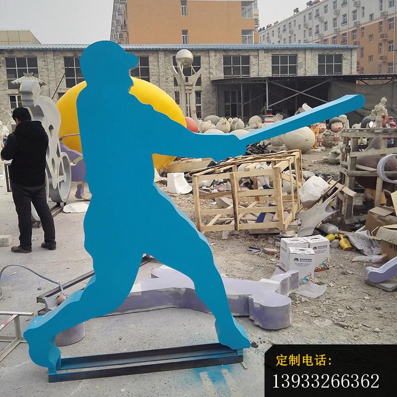 公园不锈钢打棒球运动人物雕塑_800*800