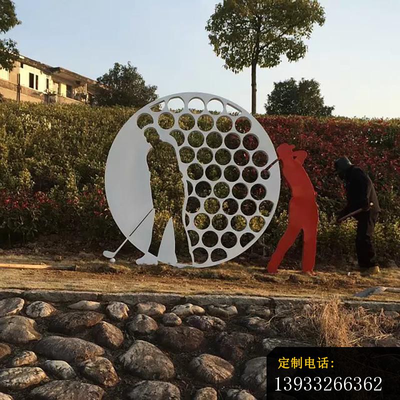 不锈钢打高尔夫球景观雕塑_800*800