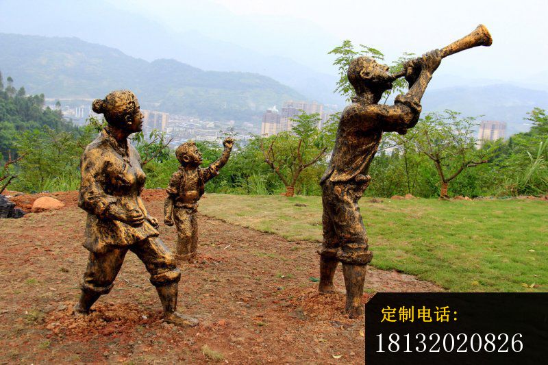 吹号的人物铜雕，一家三口铜雕_800*533