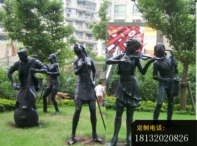 吹拉弹唱的人物铜雕，小区景观铜雕 (2)_800*593
