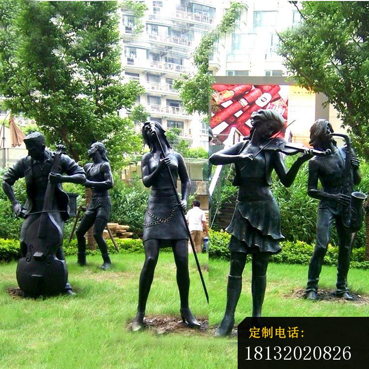 吹拉弹唱的人物铜雕，小区景观铜雕_750*750