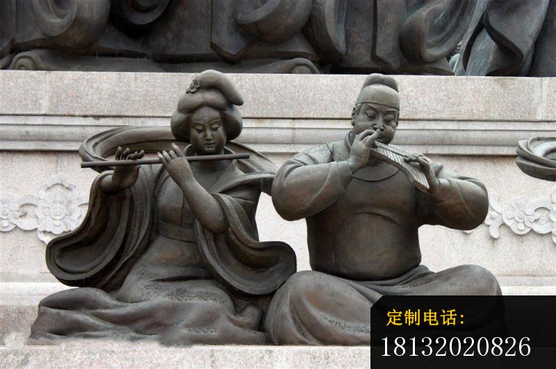 吹奏乐器的唐代人物铜雕，公园人物铜雕_800*532