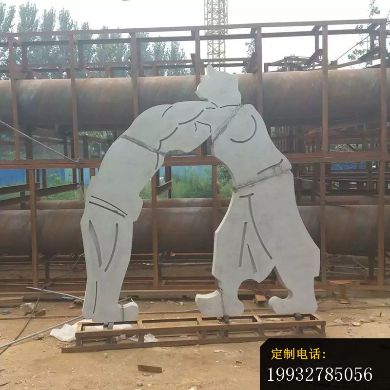 不锈钢蒙古人摔跤雕塑，不锈钢抽象人物雕塑_800*800