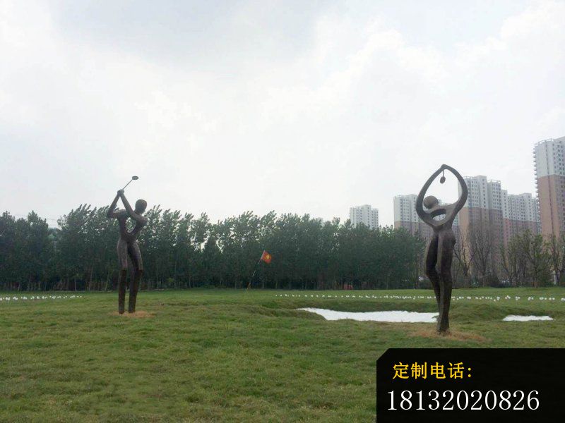打高尔夫抽象人物铜雕，公园人物铜雕_800*600