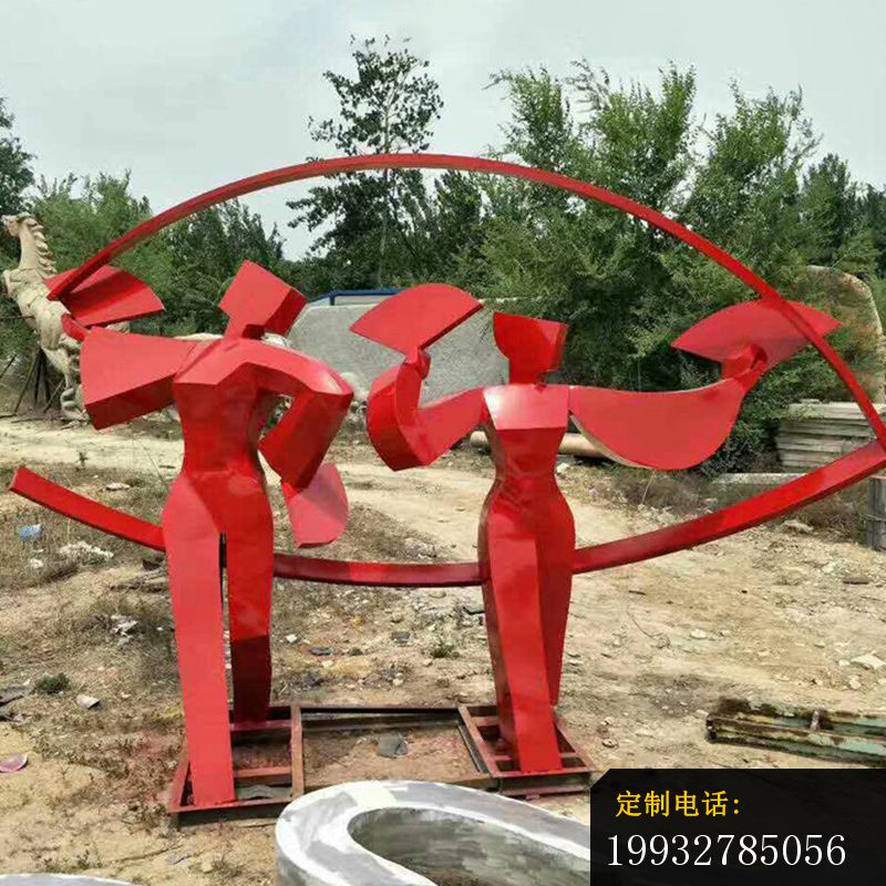 不锈钢抽象跳扇子舞的人物雕塑，公园景观摆件_800*800