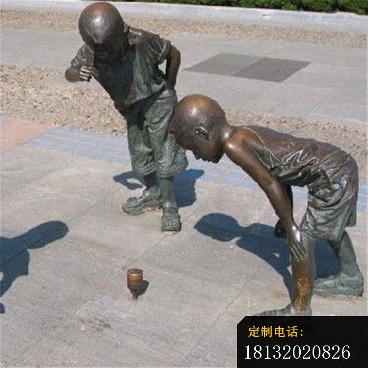 打陀螺的小男孩铜雕，广场小品铜雕_750*750