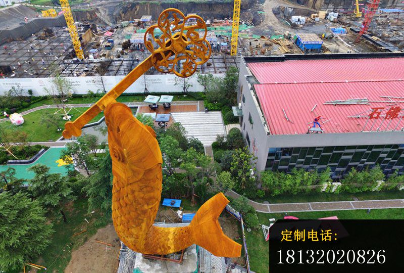 叼着钥匙的鱼铜雕，广场景观铜雕 (3)_800*540