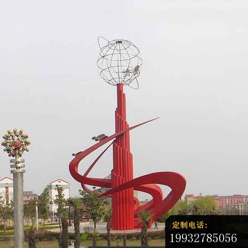 抽象创意红色镂空球广场景观雕塑，不锈钢雕塑_800*800