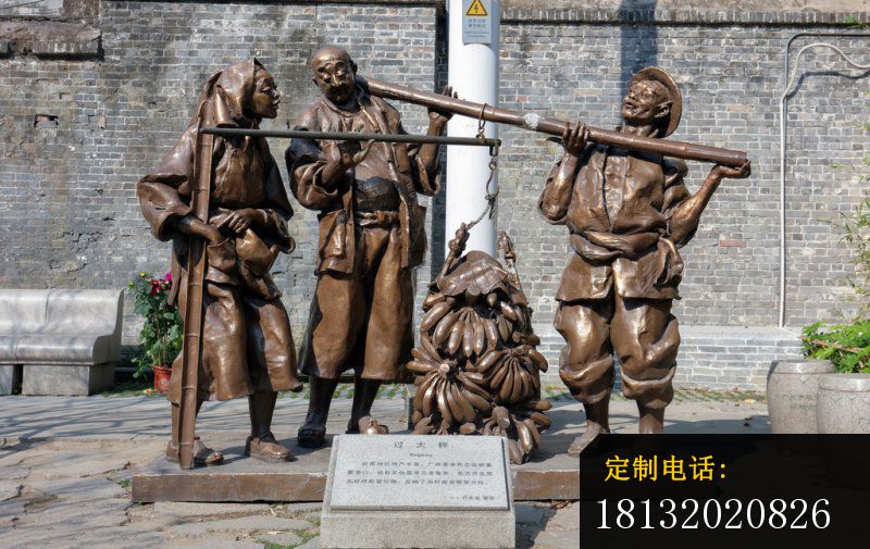 过大称铜雕，称香蕉的人物铜雕，公园小品铜雕_800*505