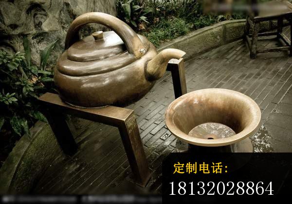 仿铜茶壶茶碗雕塑玻璃钢景观雕塑_600*420