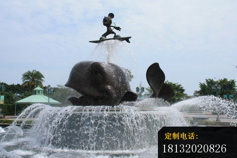 鲸鱼喷泉和米老鼠铜雕，游乐园景观铜雕_800*533