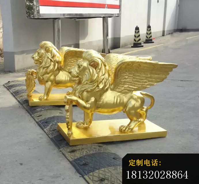 飞狮铜雕贴金狮子雕塑 (2)_691*640